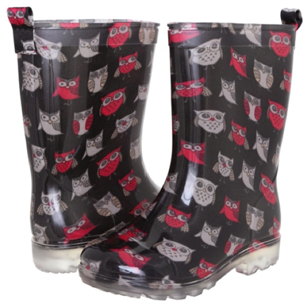 Capelli New York Pop Owl Jelly Black Rain Boots Size 12/13 Toddler